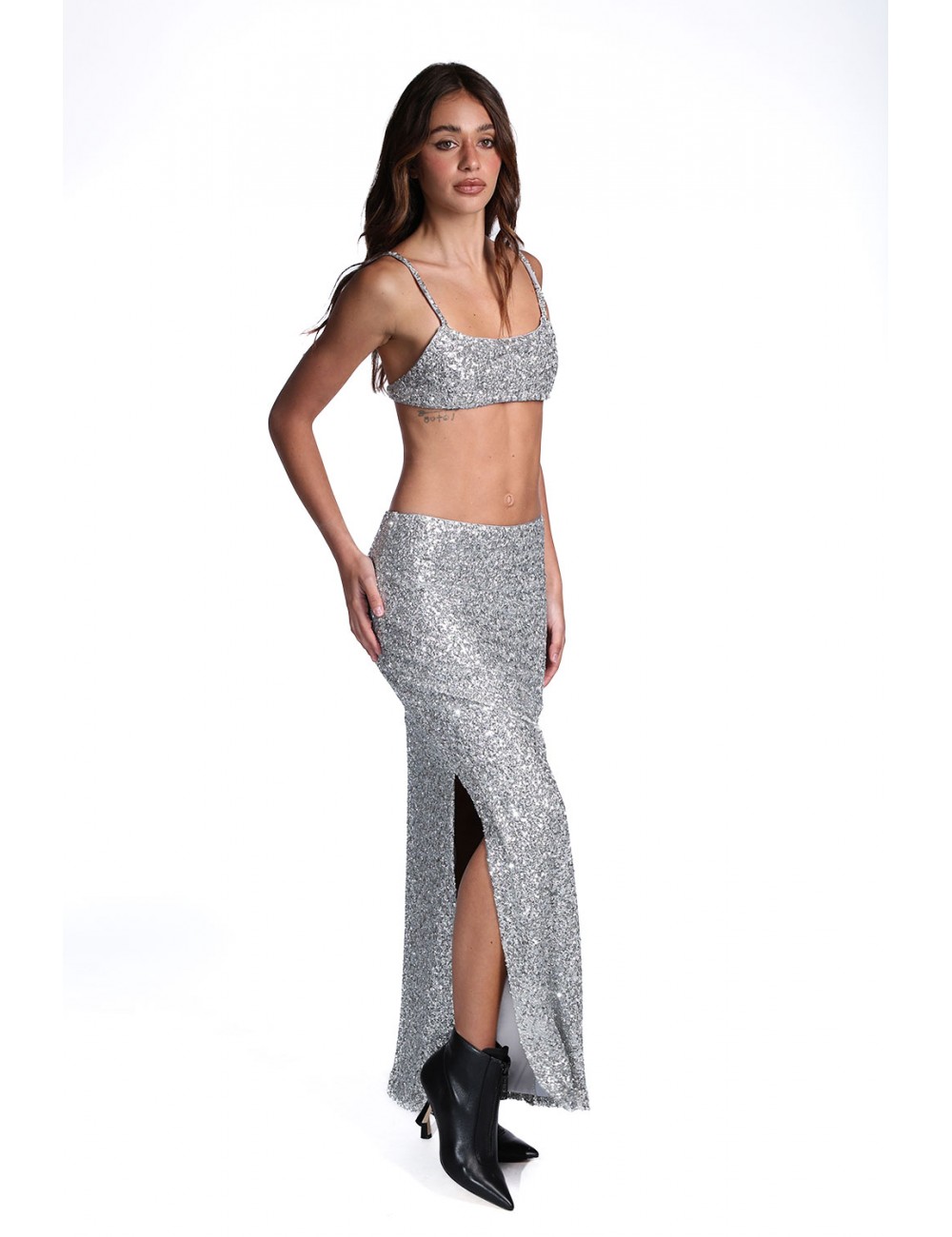 gonna lunga jijil DONNA 0022 ARGENTO - JPE26GO133 vista completo laterale