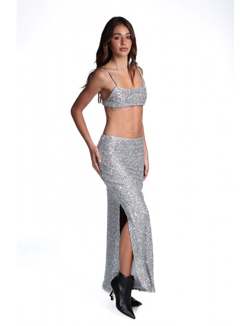 gonna lunga jijil DONNA 0022 ARGENTO - JPE26GO133 vista completo laterale