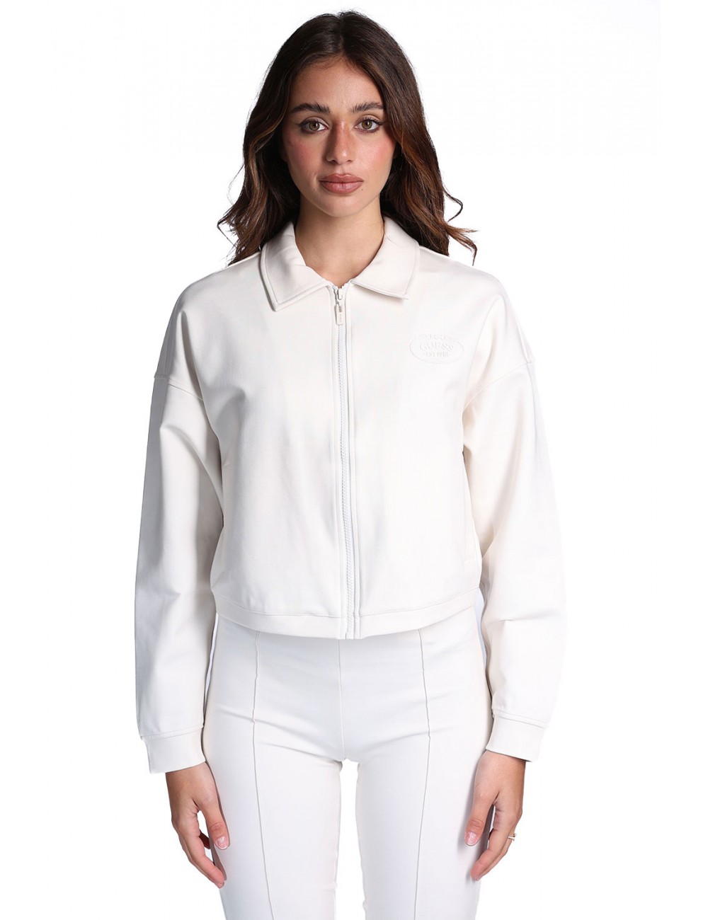 giacca corta guess DONNA PANNA G9L9 - V6RQ17KD822 vista frontale indossata