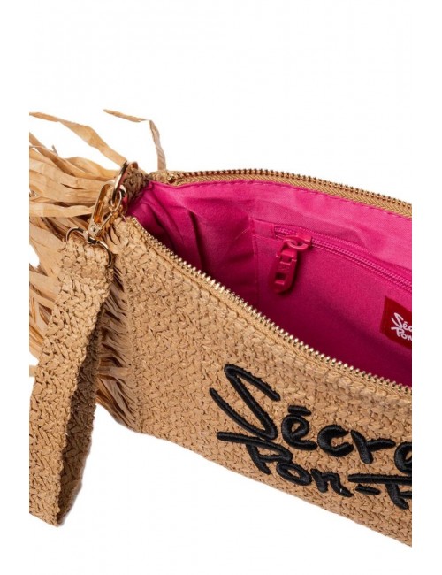 pochette secret pon pon DONNA BEIGE NATURAL - STEPHANIE POUCH STRAW vista interna