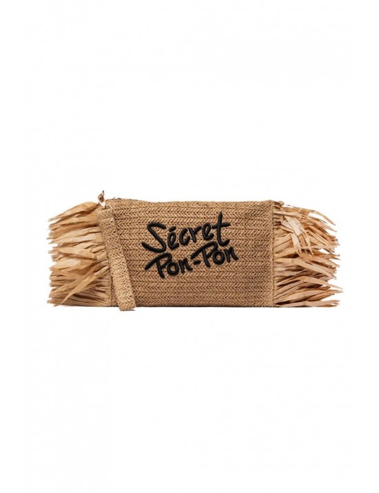 pochette secret pon pon DONNA BEIGE NATURAL - STEPHANIE POUCH STRAW vista frontale