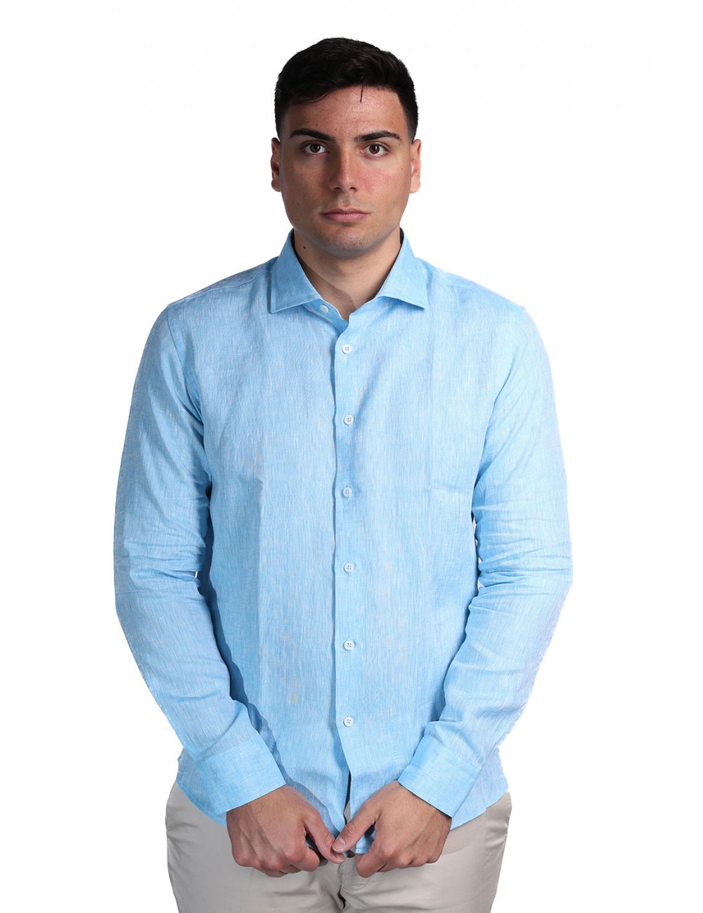 camicia in lino alessandro lamura UOMO AZZURRA 5 - ADAM10 vista frontale