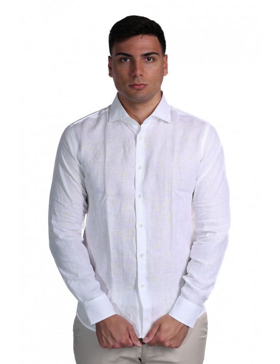 camicia in lino alessandro lamura UOMO BIANCA 1 - ADAM10 vista frontale
