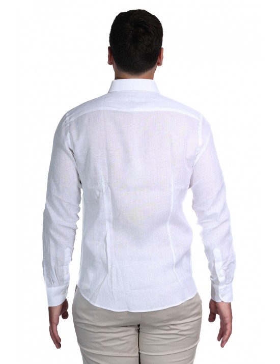 camicia in lino alessandro lamura UOMO BIANCA 1 - ADAM10 vista frontale
