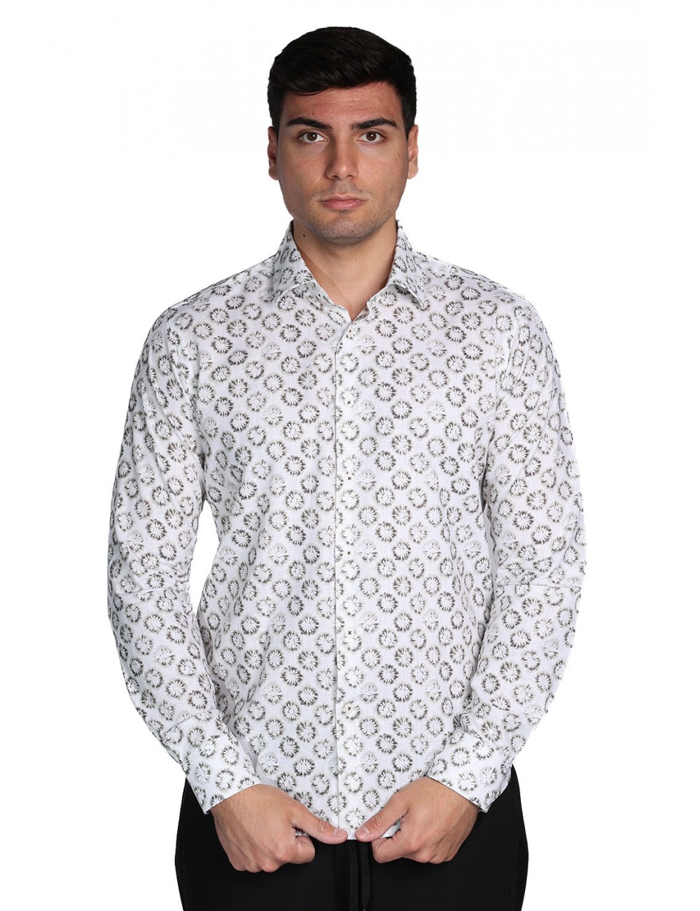 camicia in lino alessandro lamura UOMO PANNA 02 - TEXAS014 vista frontale