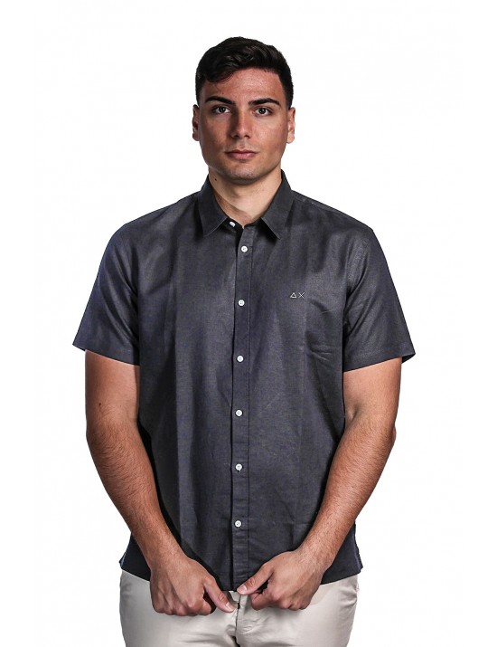 camicia in lino sun68 UOMO 11 NERA - S36108  vista frontale