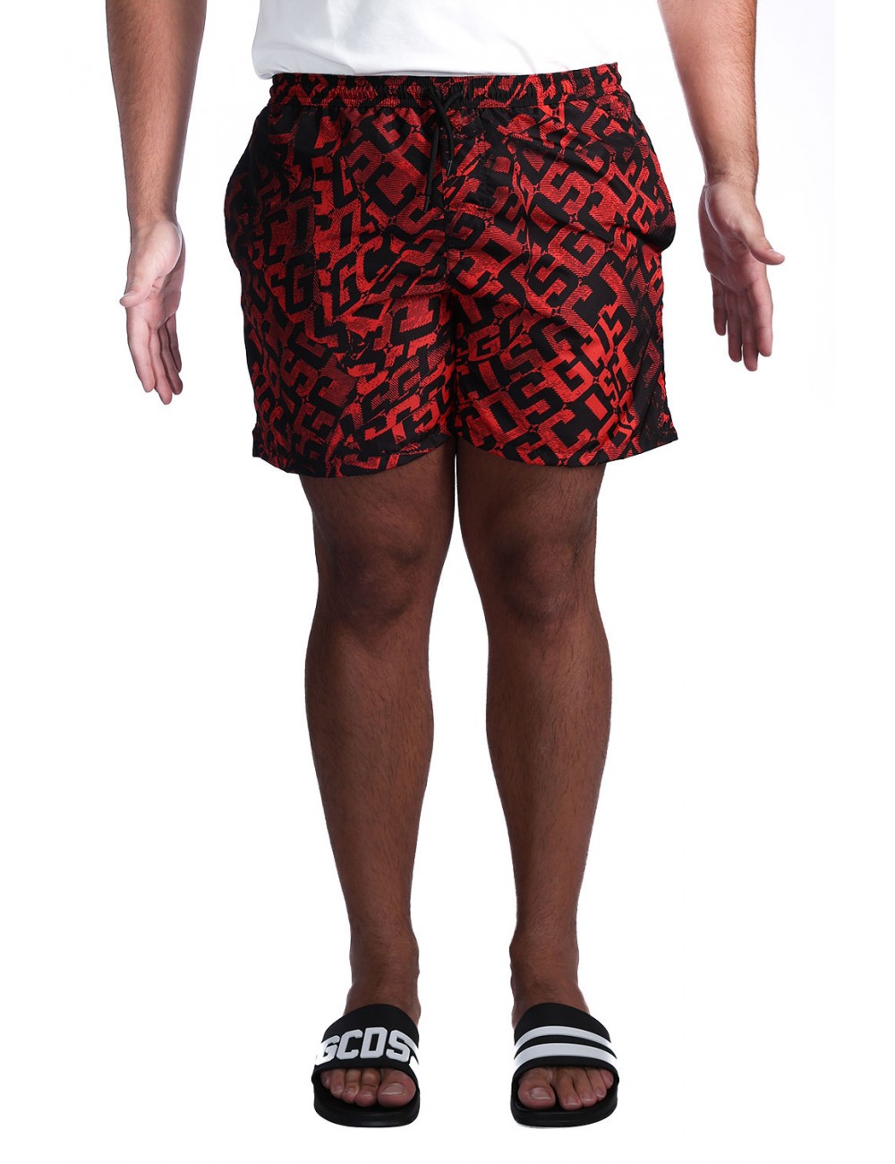 costume a pantaloncino gcds UOMO BLACK E RED - C1MEQS250T075-999R vista frontale