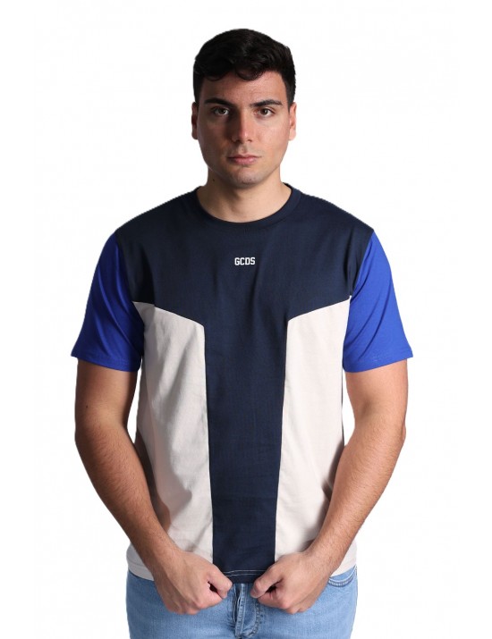 t-shirt gcds UOMO DARK BLUE E BONE - C1MEQC038J101-788U vista frontale