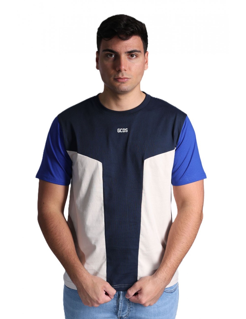 t-shirt gcds UOMO DARK BLUE E BONE - C1MEQC038J101-788U vista frontale