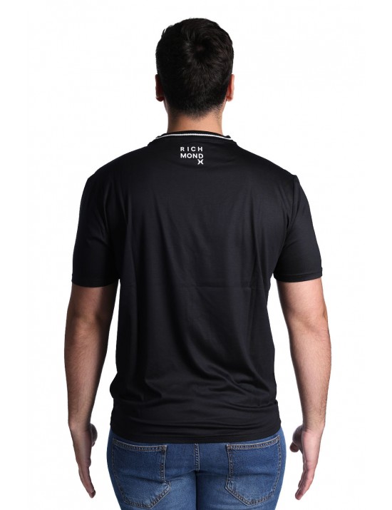 t-shirt john richmond UOMO BLACK E OFF-WHITE - UMP26335TS vista frontale