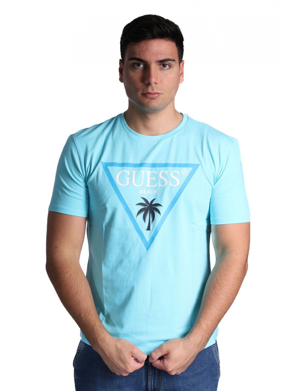 t-shirt guess UOMO AZZURRA A73B - F6GI09J1314 vista frontale