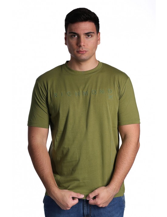 t-shirt john richmond UOMO VERDE MILITARE GREEN MAYFLY - UMP26018TS vista frontale