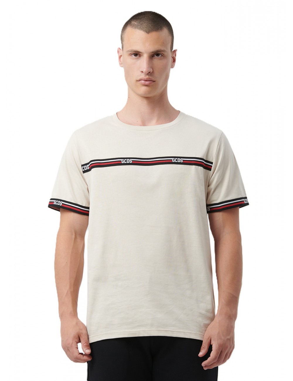 t-shirt gcds UOMO 100B OPTIC WHITE E BLACK - C1MEQC036J101 vista frontale
