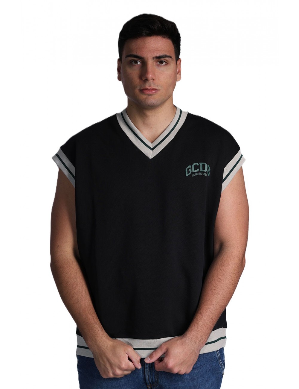 gilet gcds UOMO 999G BLACK E GREEN - C1MEQE119F004 vista frontale