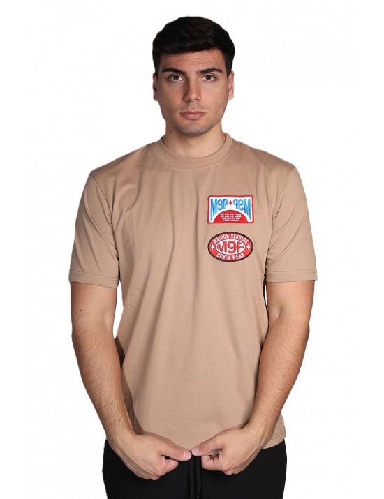 t-shirt maison 9 paris UOMO MARRONE CHIARO CAMEL - M9M2932 vista frontale