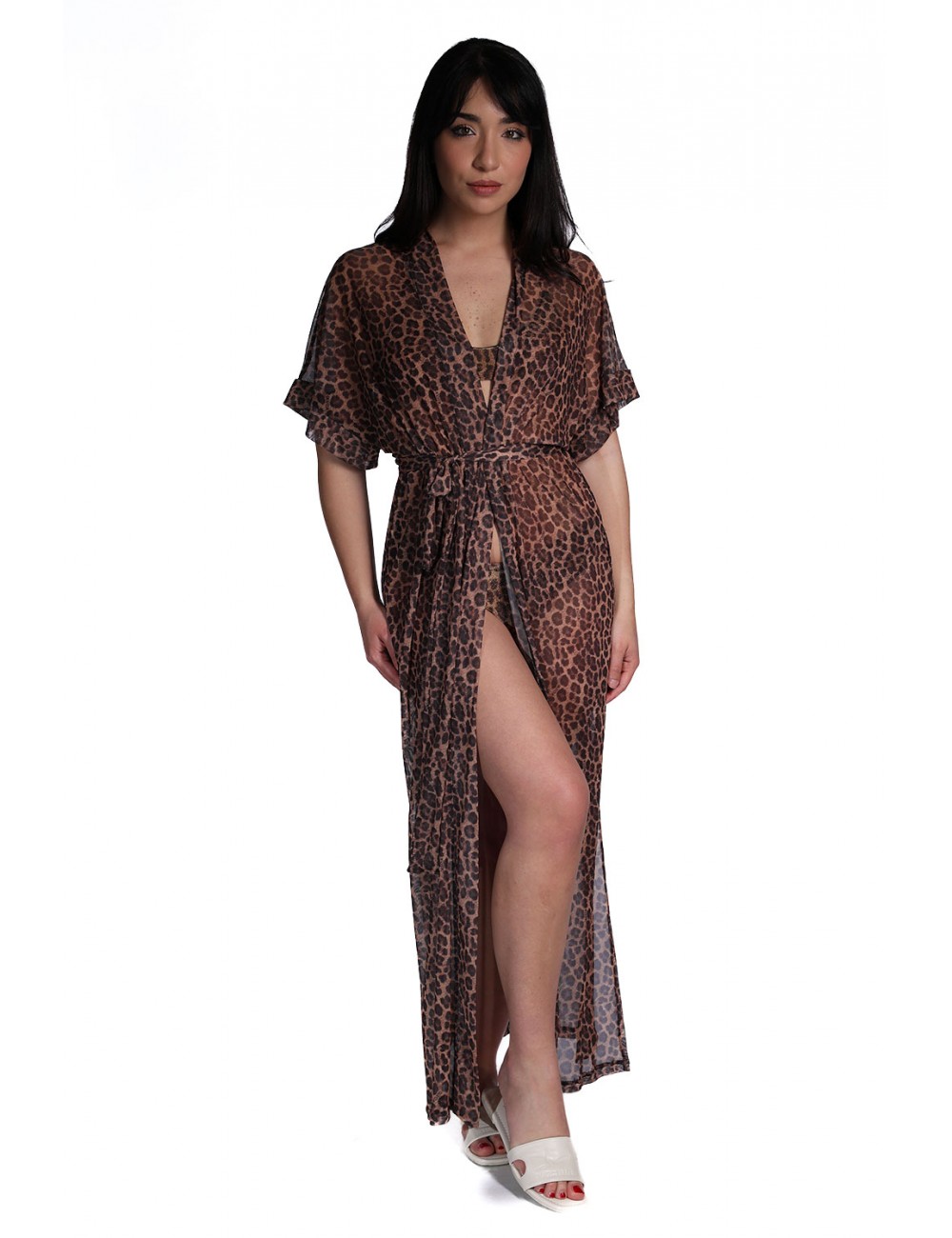 kimono lungo cotazur DONNA MARRONE MACULATO V1 - VSC61059 vista frontale