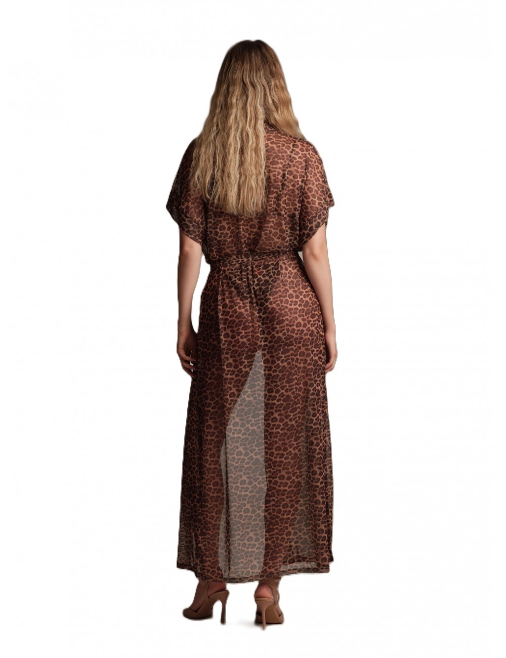 kimono lungo cotazur DONNA MARRONE MACULATO V1 - VSC61059 vista posteriore 2
