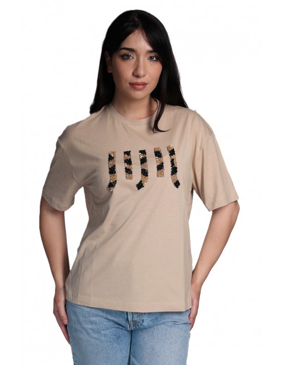 t-shirt jijil DONNA BEIGE 0913 VANIGLIA - JPI25TS084 vista frontale