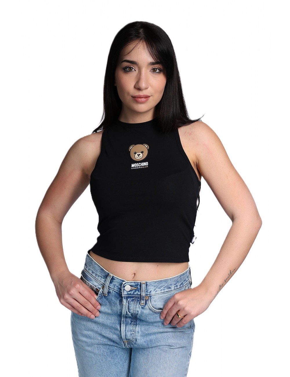 canotta crop moschino DONNA NERA 0555 - V6A8901 - 4410 vista frontale