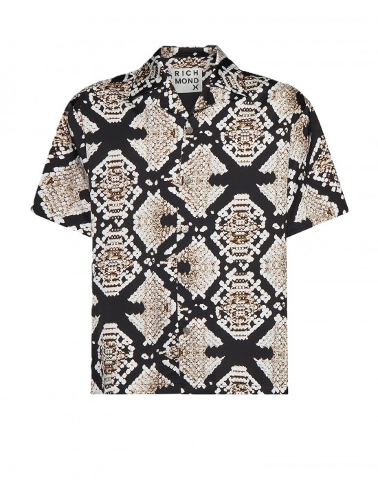 camicia john richmond UOMO NERA SNAKESKIN NATURAL - UMP26110CA vista frontale