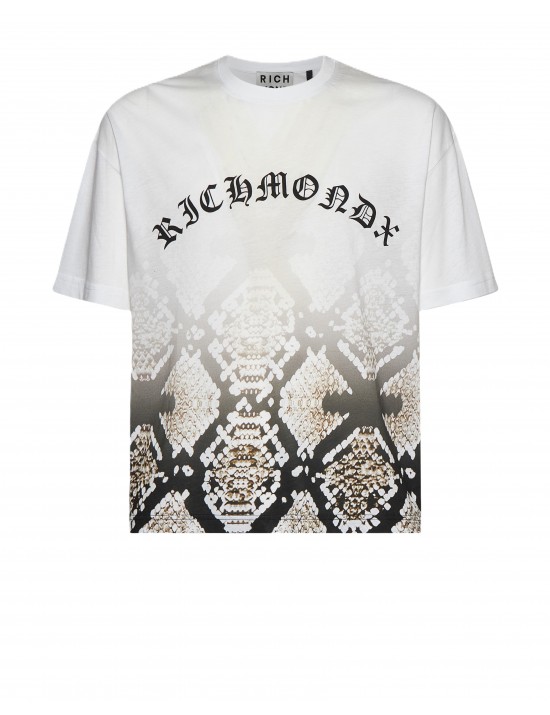 t-shirt john richmond UOMO WHITE/SNAKESKIN NATURAL - UMP26103TS vista frontale