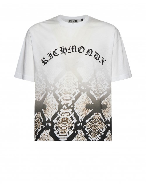 t-shirt john richmond UOMO WHITE/SNAKESKIN NATURAL - UMP26103TS vista frontale